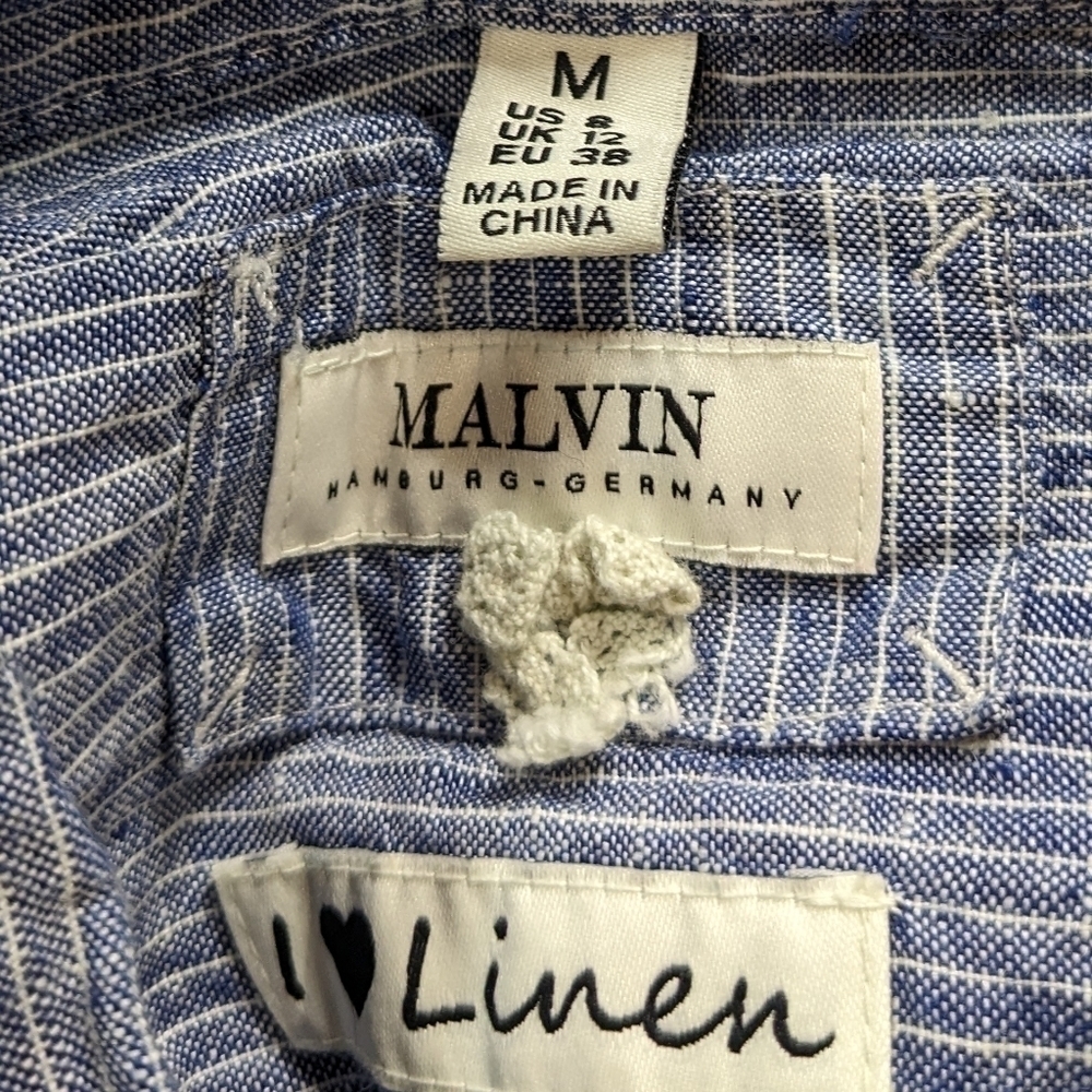 Malvin blue white stripe button down linen midi dress M - Picture 7 of 8